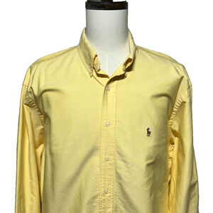 Ralph Lauren Shirt Mens 17.5 Yellow Yarmouth Oxford Flesh Pony Long Sleeve Dress